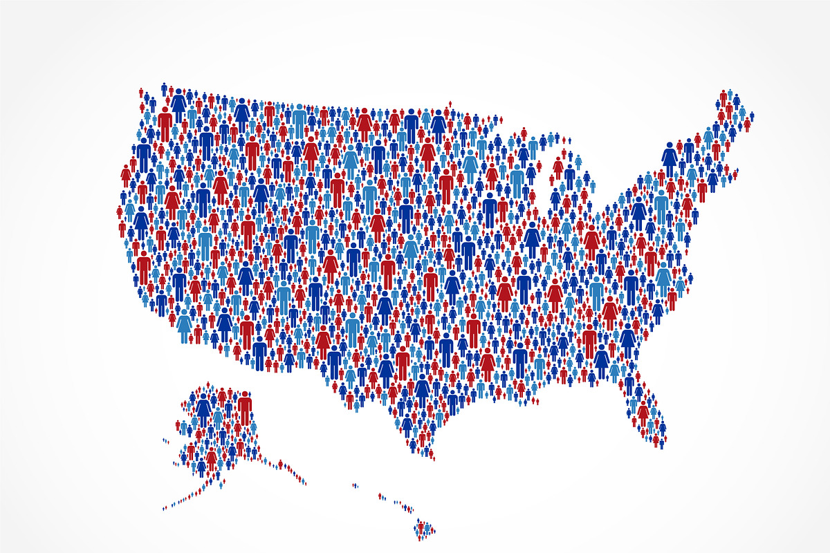United States with Patriotic People, a Person Illustration by Vector Maps