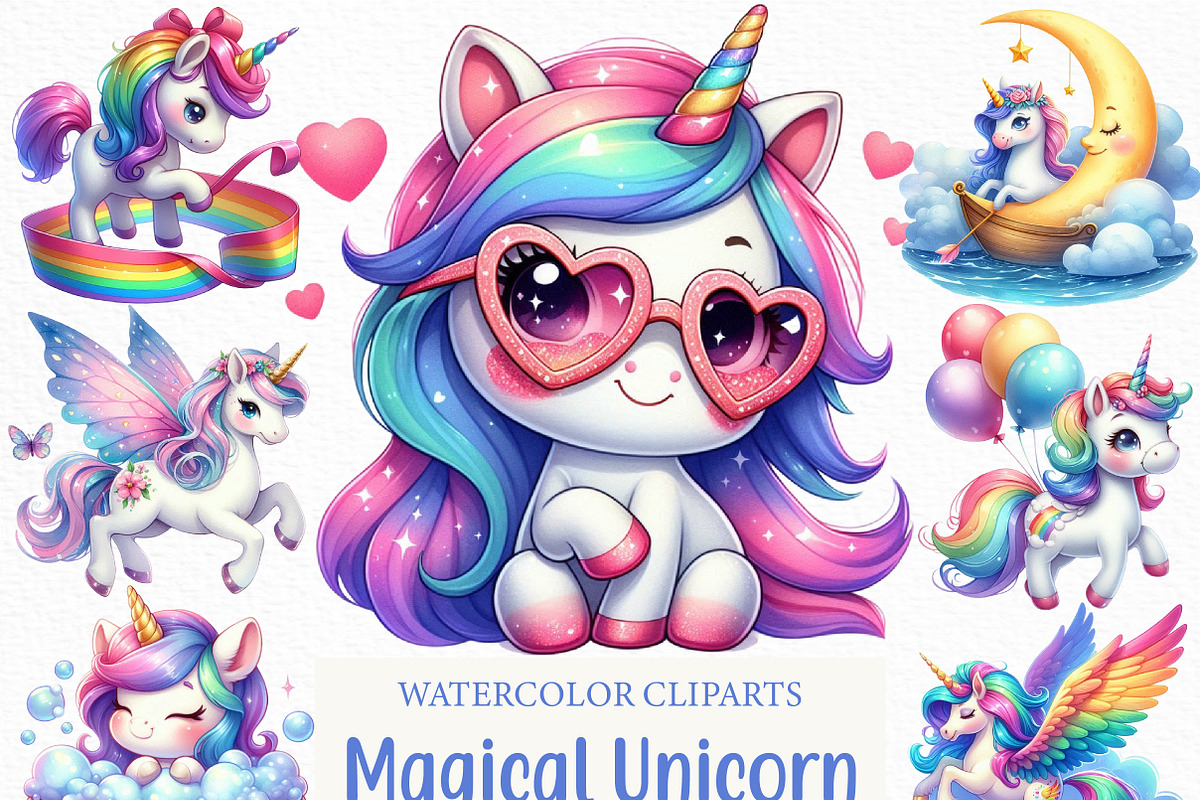 Cute Magical Unicorn Clipart, an Illustration by Craft Nest (Photo 1 of 6)
