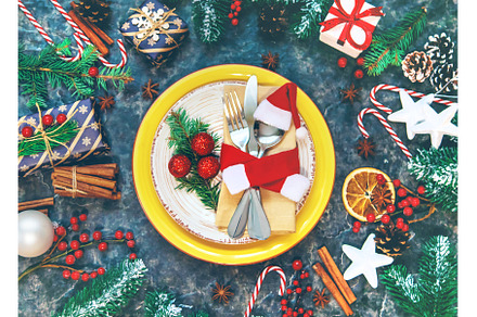 Christmas background. Table setting, a Holiday Photo by yanadjana