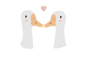 Geese couple in love. I love you and, an Animal Illustration by Toltemara