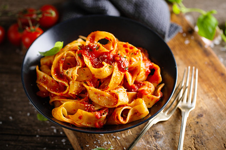 Tasty italian pizza with tomato sauc featuring pasta, sauce, and tomato, a Food & Drink Photo by Valeria Art