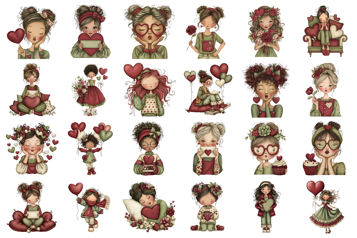 Whimsical Valentine Teen Girl Clipar, an Illustration by designcity5 (Photo 2 of 5)