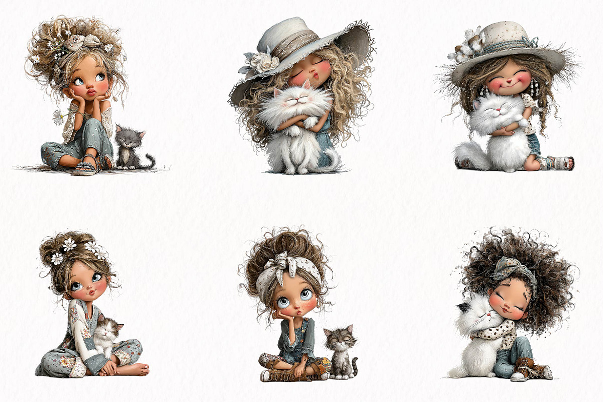 Whimsical Girl with cat clipart, a Person Illustration by fashionaddict (Photo 4 of 7)