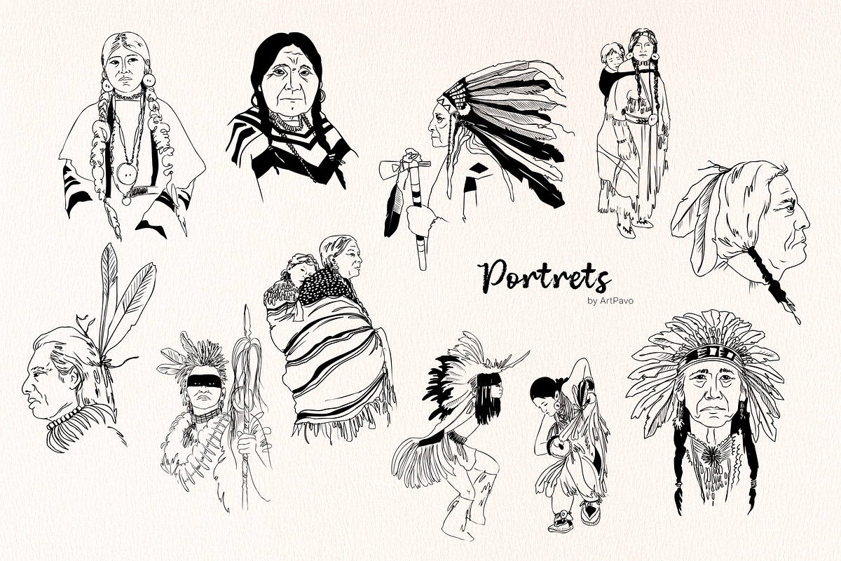 Tribal Sketche Pack, Native American, a Person Illustration by ArtPavo (Photo 4 of 13)