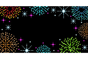 Pixel firework frame. Retro video, an Illustration by YummyBuum