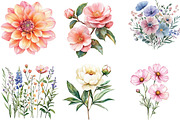 Watercolor Pastel Flowers Clipart, a Work Illustration by CraftArtStudio (Thumbnail 3 of 6)