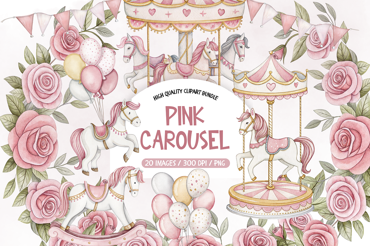 Pink Pastel Carousel Clipart Set, an Illustration by TatiMockup (Photo 1 of 4)
