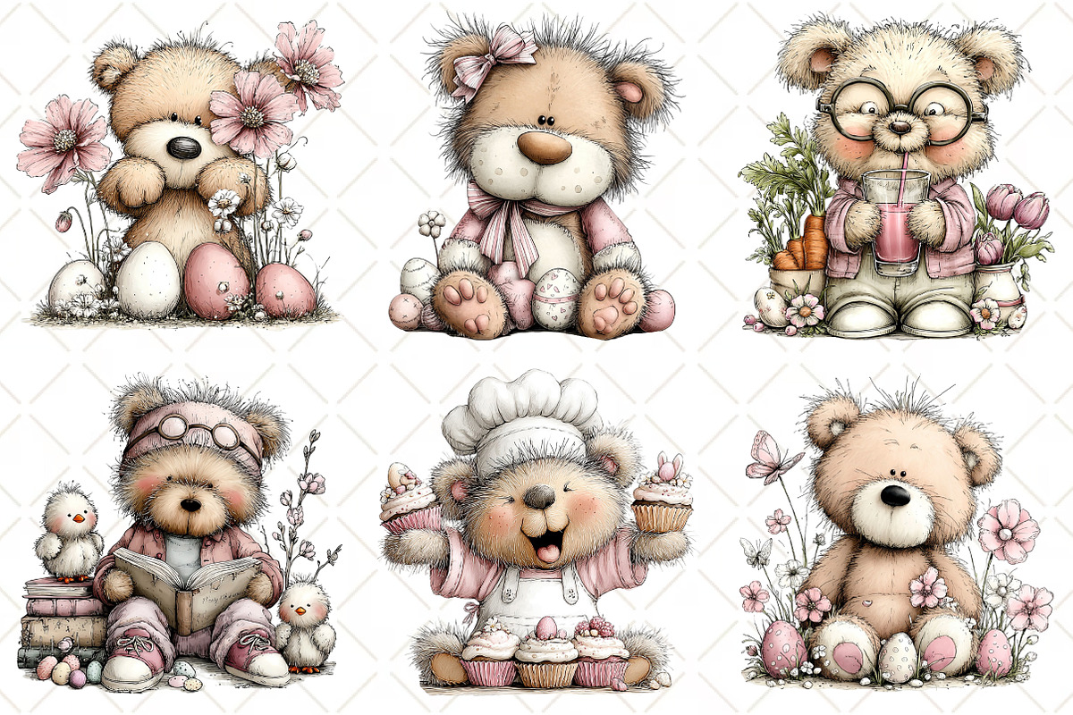 Whimsical Easter Teddy Bear Clipart, an Illustration by Black Bird Studio (Photo 2 of 6)