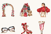 Glam Fashion Christmas Clipart, a Seasonal Illustration by BusyDaydesign (Thumbnail 3 of 9)