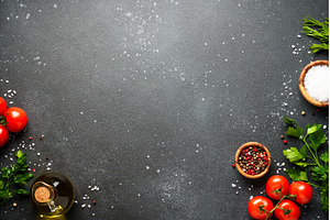 Kitchen table with ingredients for, a Food & Drink Photo by Nadia-nb
