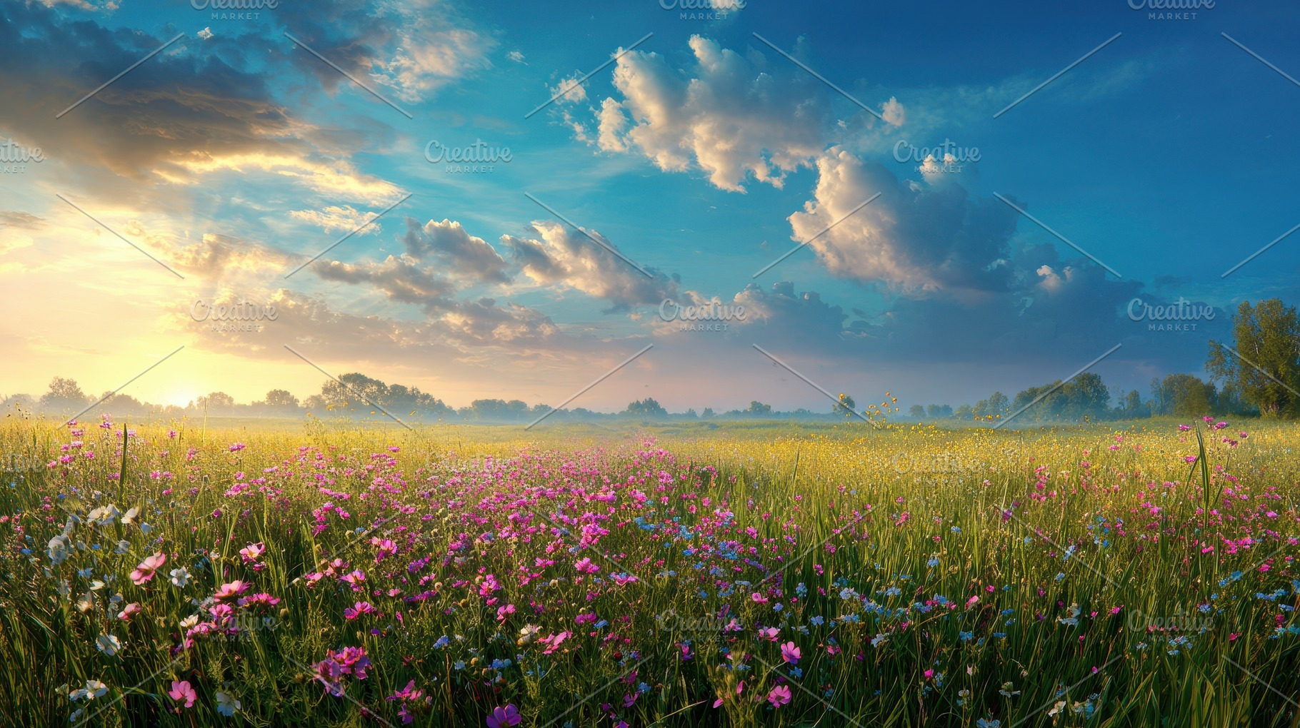 Bright field filled with flowers, a Photo by Pavel_design