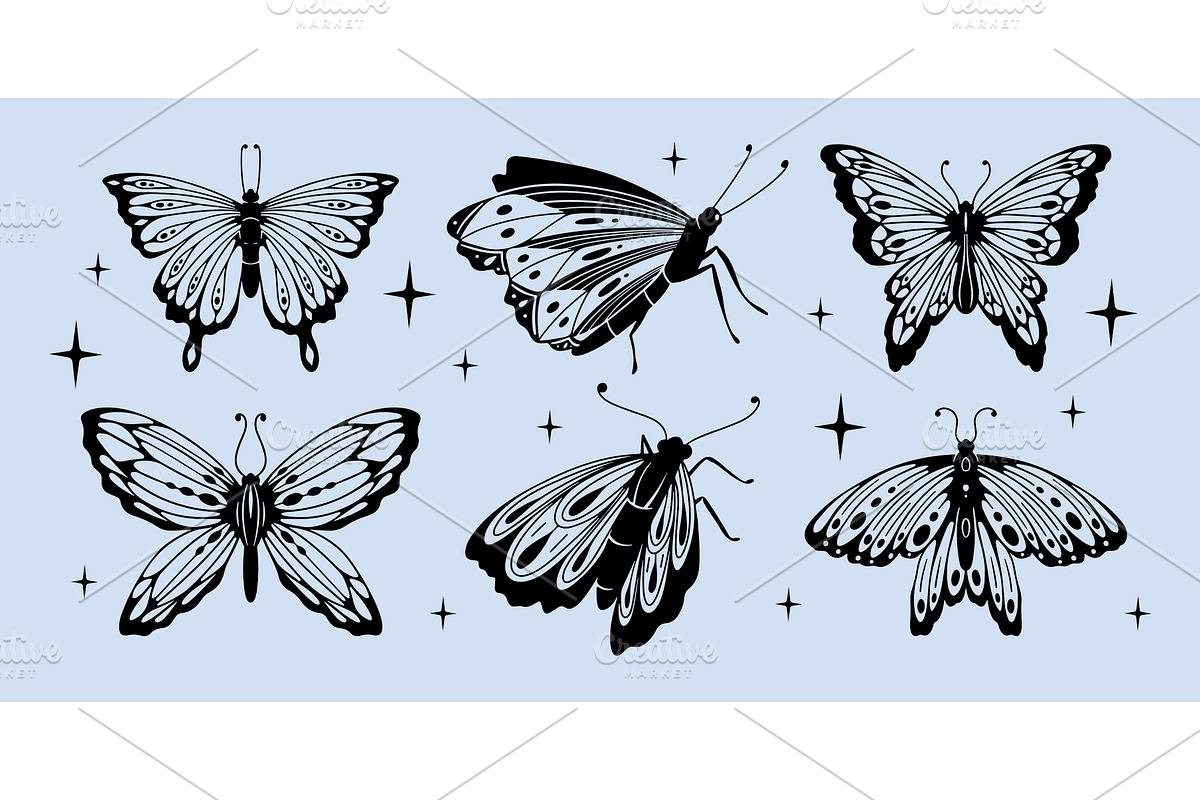 Black butterfly silhouettes, an Object Illustration by art PVP - market