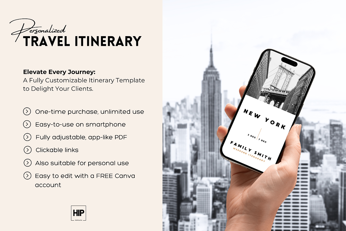Editable Mobile City Trip Itinerary, a Templates & Theme by Hip Templates (Photo 1 of 11)