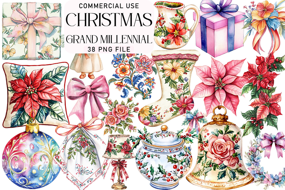 Grand Millennial Christmas Clipart, an Illustration by Daily.Designs (Photo 1 of 5)