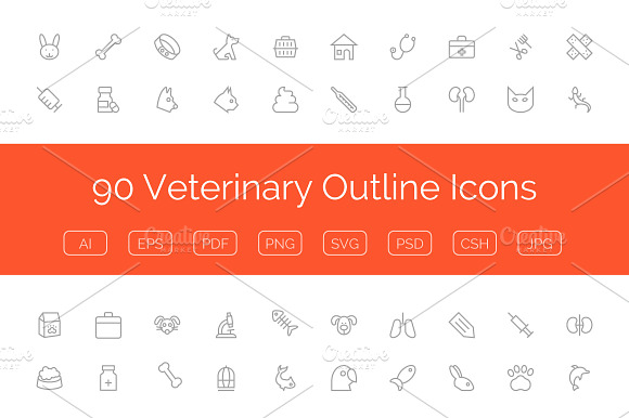 90 Veterinary Outline Icons preview 3