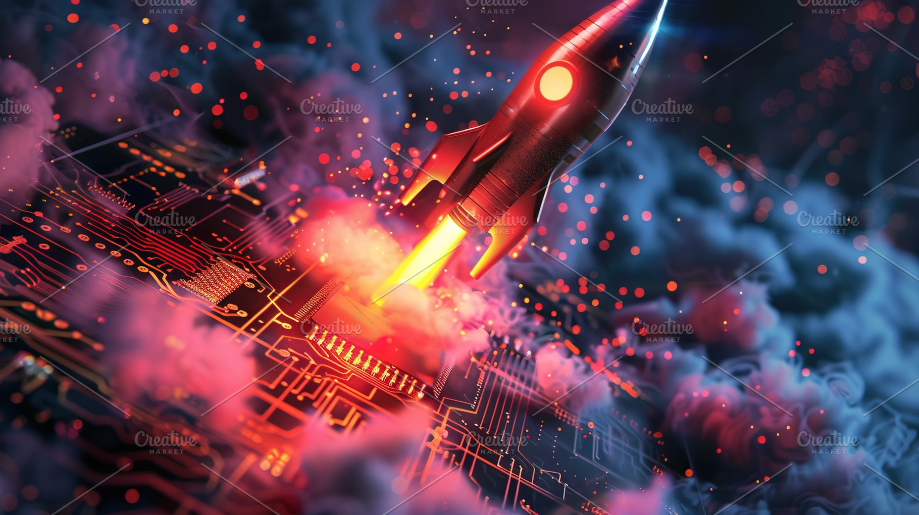 Futuristic Rocket Launch on Circuit Board, a Technology Photo by Ales Munt