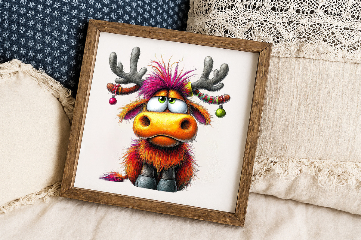Grumpy Christmas Highland Cow Clipar, an Illustration by Libby Wishes (Photo 2 of 7)