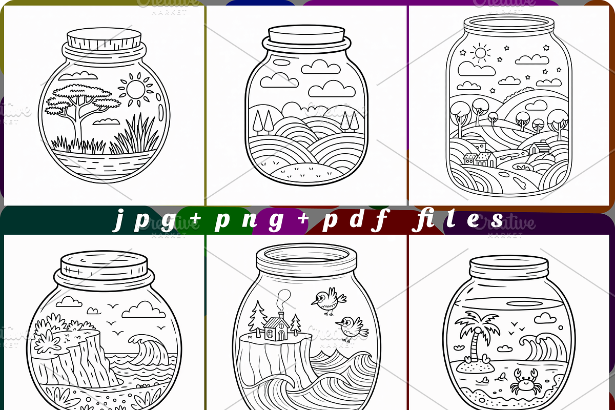 Terrarium Jar Coloring Book Pages, a Decorative Illustration by Ink Gallery (Photo 2 of 5)