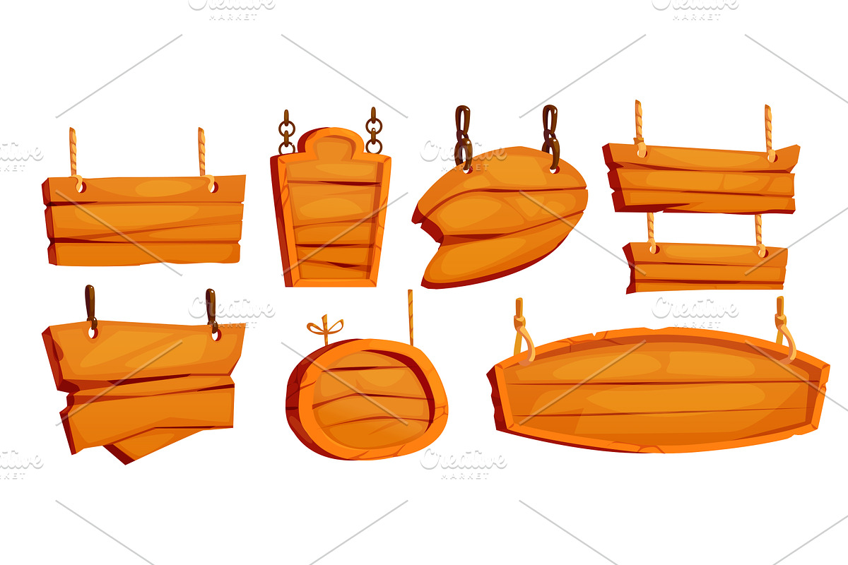 Hanging wooden board sign collection, an Object Illustration by art PVP - market