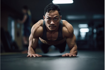 shot of a man doing push ups during, a Sports & Recreation Photo by Sergey Kotenev