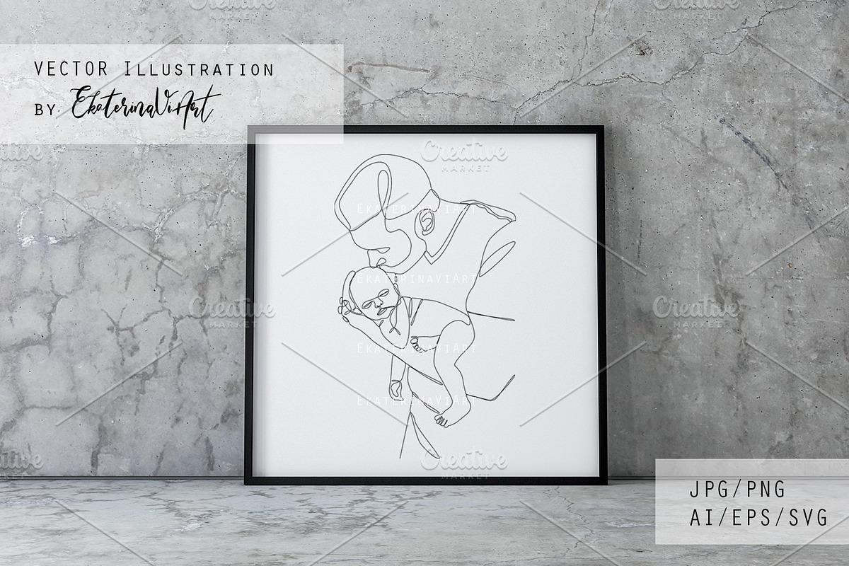 Father's Love One Line Art, an Illustration by EkaterinaViArt