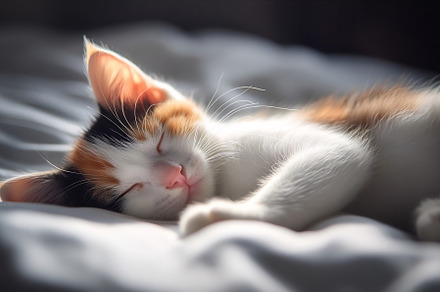 Cute kitten sleeping in sunlit room, an Animal Photo by Beautiful things