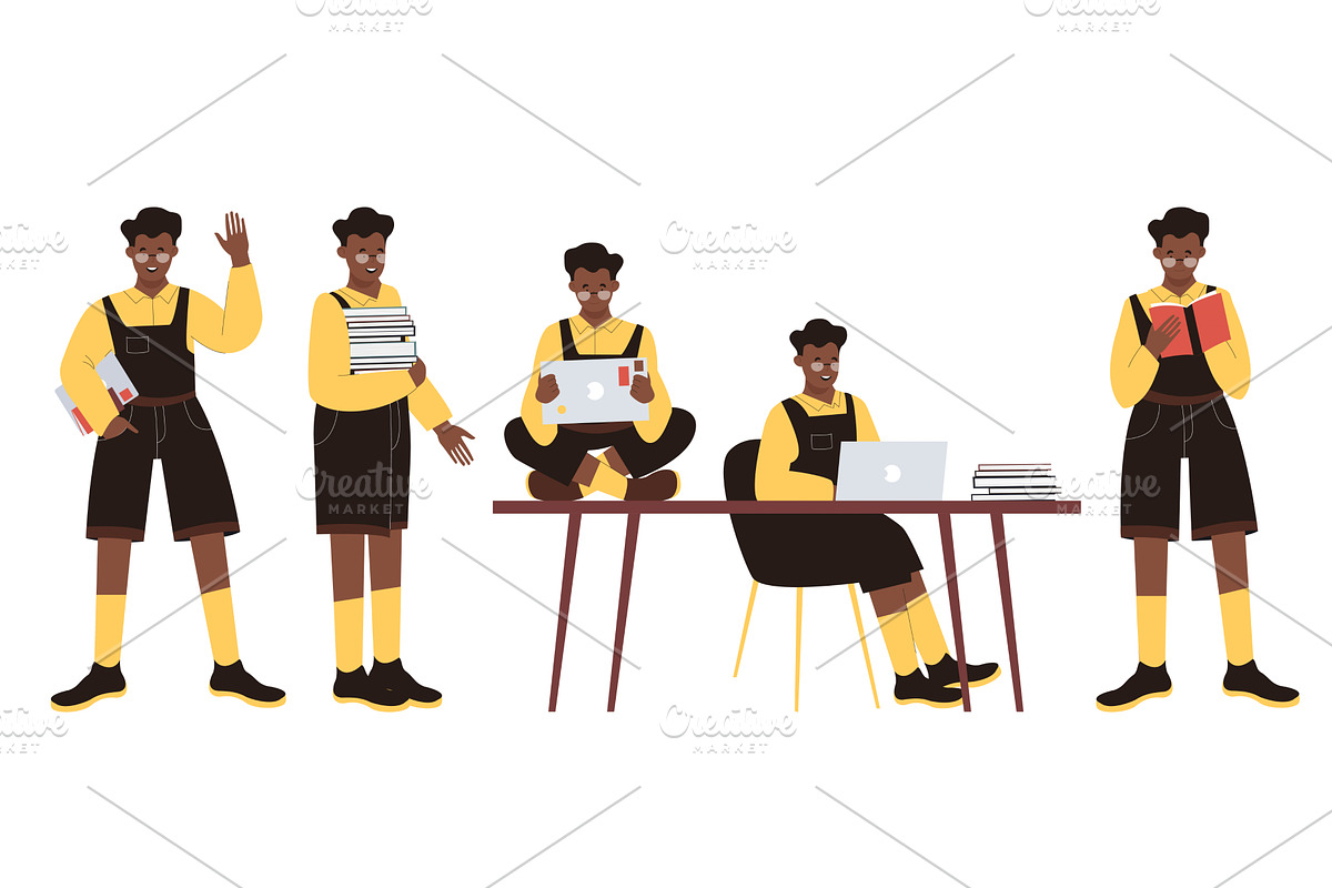 Afro Student Engaged in Various, an Education Illustration by Flashvector
