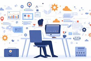 Man Working on Computer with Data Visualization and Digital Interface Illustrat, a Photo by AS photostudio