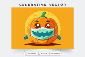 A cheerful pumpkin dons a face mask, a Graphic by Iftikhar Alam
