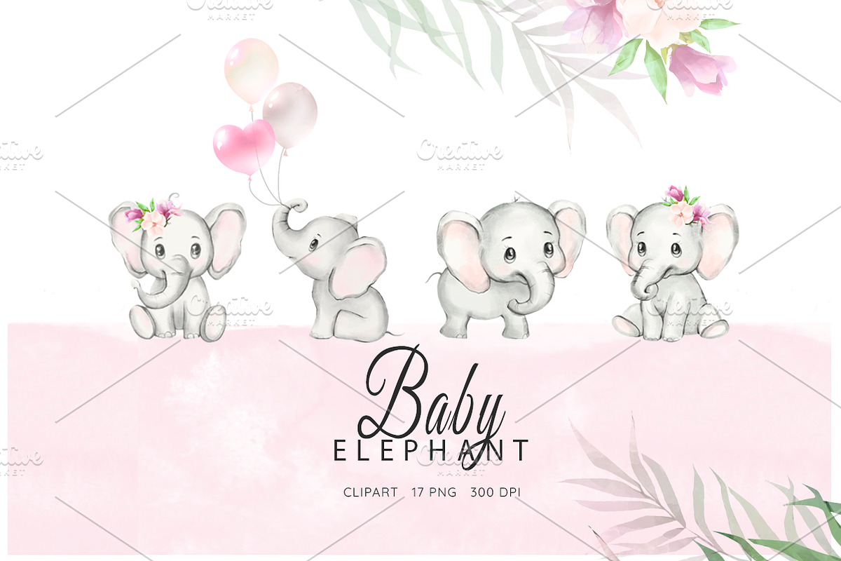 Baby Elephant Watercolor Clipart, an Animal Illustration by StudioBeeArt