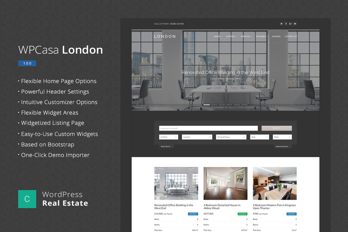 Real Estate WordPress WPCasa London, a WordPress Template by WPCasa (Photo 1 of 6)