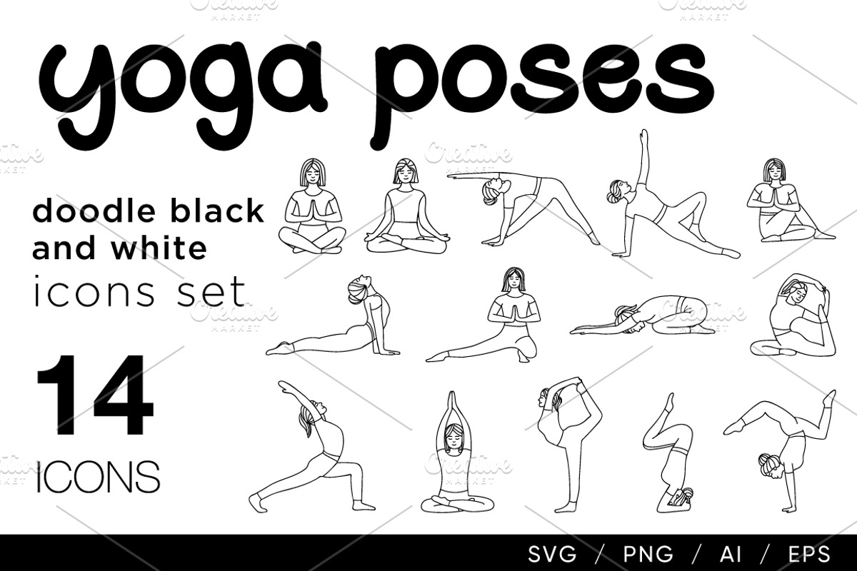 Yoga poses doodle icons collection, an Outline Icon by Gulnarart (Photo 1 of 4)