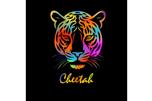 Cheetah colored head on black, an Animal Illustration by Nenahliadava Design