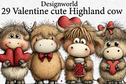 Valentine cute Highland cow clipart, an Illustration by Designworld (Thumbnail 1 of 6)