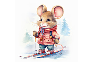 Cute Little Mouse In Winter Clothes