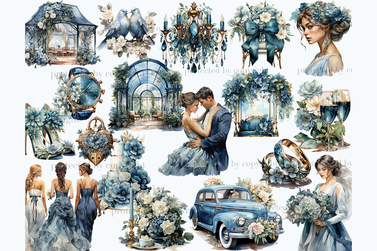 Blue Wedding Clipart Bundle, a Person Illustration by GlamArtZhanna (Photo 2 of 5)