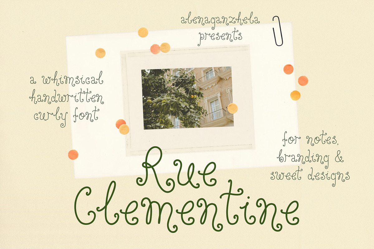 Rue Clementine - curly font, a Handwritten Font by alenaganzhela (Photo 1 of 9)