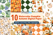 Watercolor Pumpkinp Digital Paper, a Pattern Graphic by Snapybiz (Thumbnail 1 of 5)