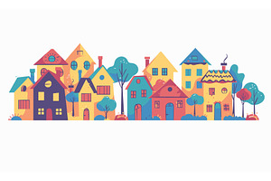 Colorful Stylized Houses Lined Up