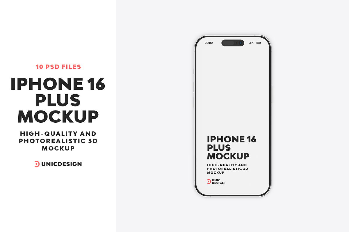 iPhone 16 Plus Mockup, an iPhone Mockup by UnicDesign (Photo 1 of 21)