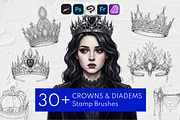 30 Crown & Tiara Procreate Stamps, a Brush Add-On by Selentaori Studio (Thumbnail 1 of 7)
