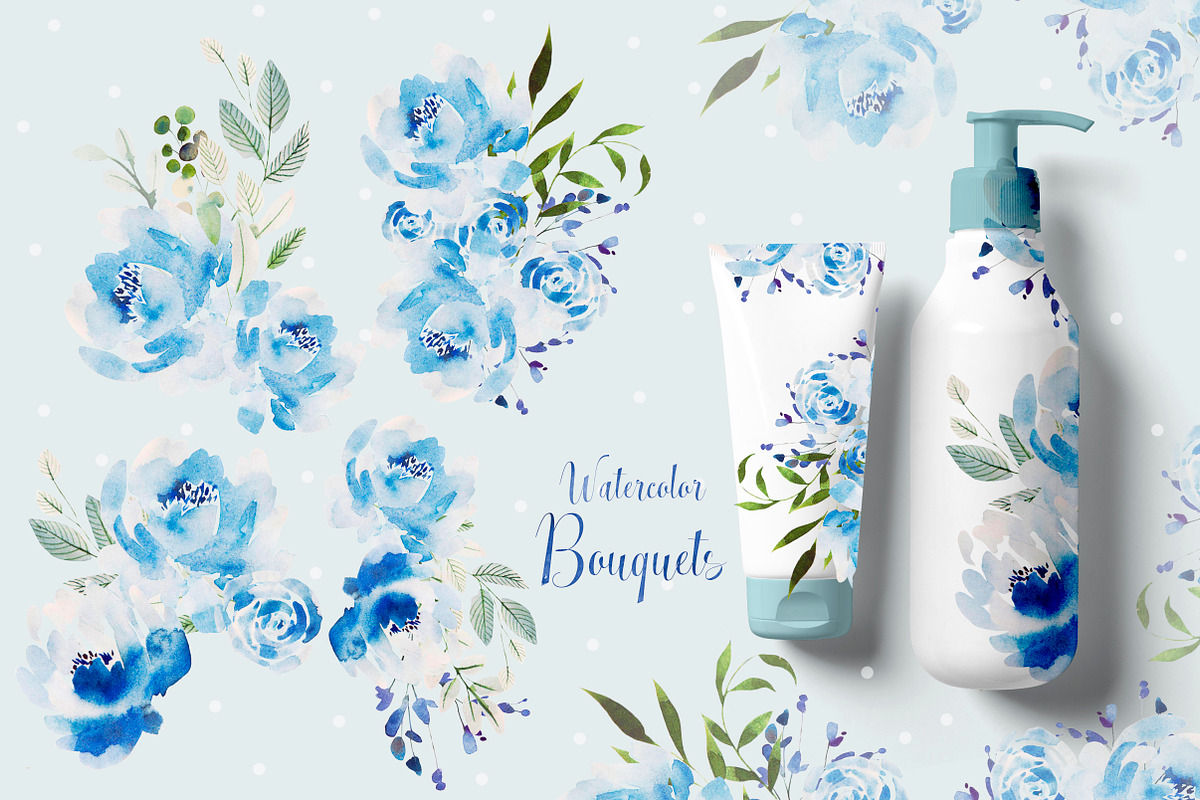 Watercolor BLUE FLOWERS, an Object Graphic by Knopazyzy | Creative Market