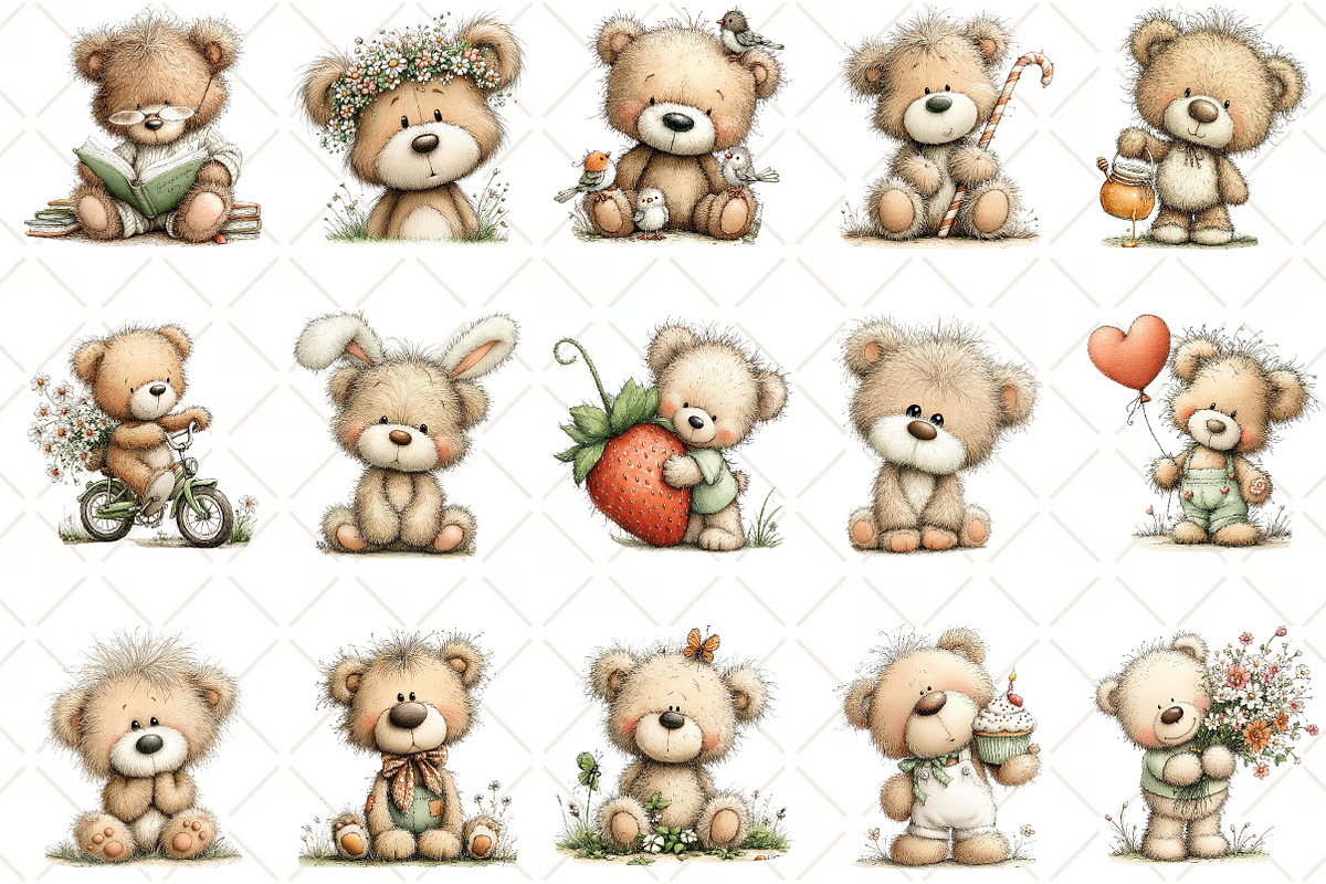 Whimsical Teddy Bear Clipart, an Animal Illustration by Black Bird Studio (Photo 3 of 6)