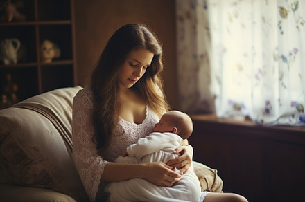 Young mother with her newborn baby at home. Happy family concept, a Person Photo by AS photostudio
