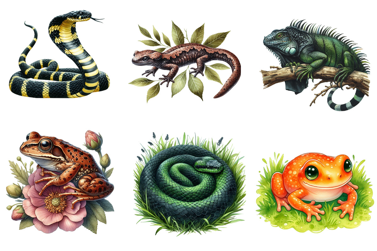 Watercolor Reptile Clipart Amphibian, an Illustration by CreationArt (Photo 5 of 5)