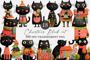 Christmas Black cat clipart, an Illustration by Designworld