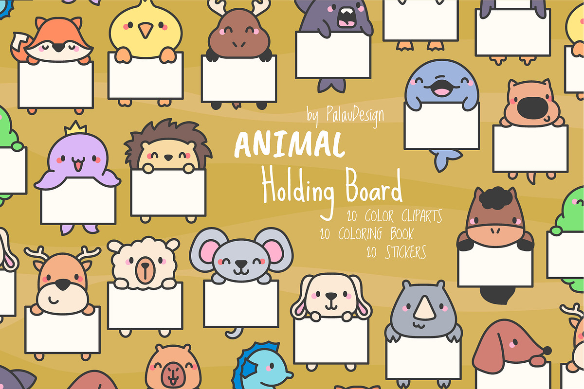 Animals Holding Signs Clipart Set, an Animal Illustration by Palau (Photo 1 of 12)