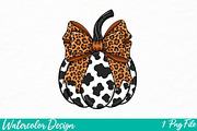 Coquette Cow Print Pumpkin PNG, an Illustration by Watercolor design (Thumbnail 1 of 3)