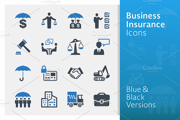 Business Insurance Icons Blue