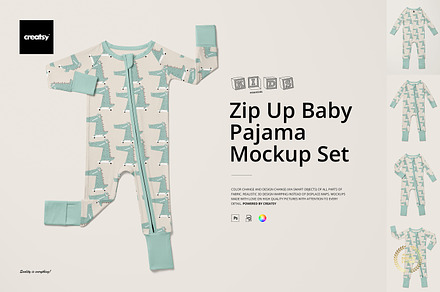 Zip Up Baby Pajama Mockup Set, a Merchandise Mockup by creatsy5